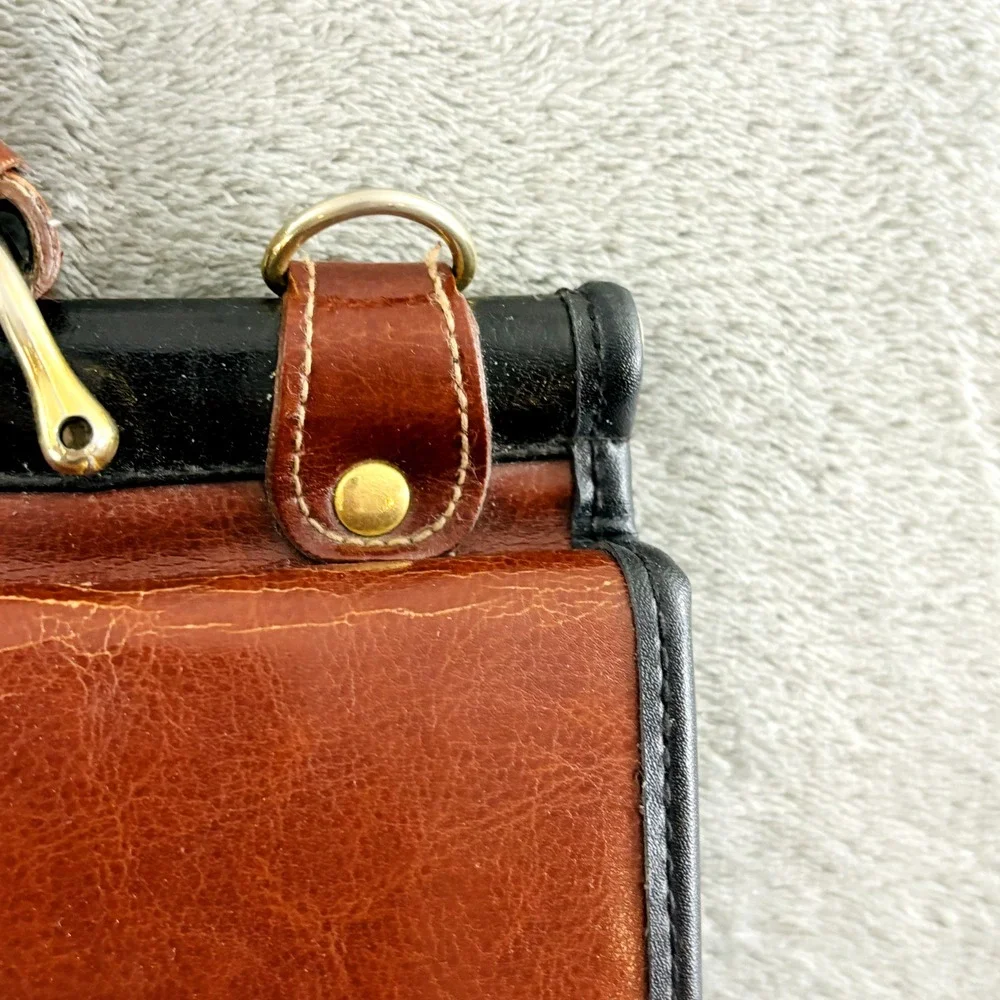 Vintage Rina‎ Rich Handbag Top Handle Purse Black Brown Leather Missing Strap